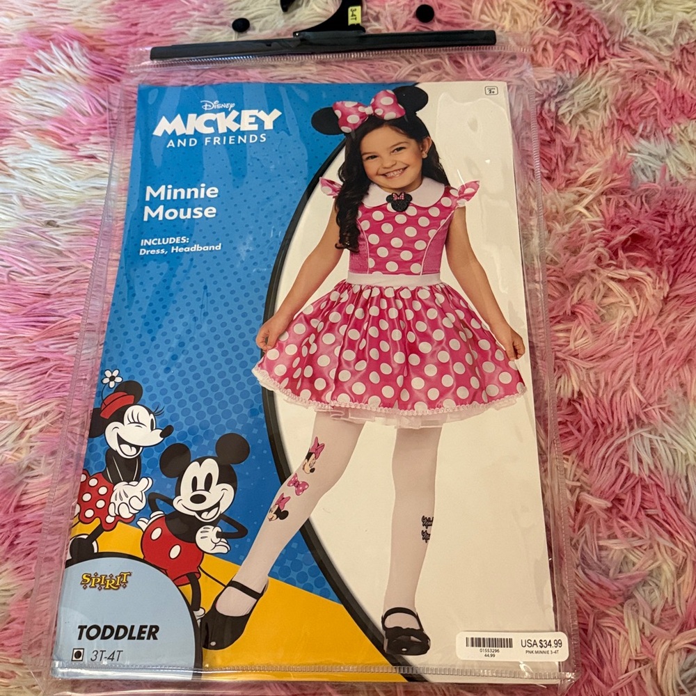 Disney Mickey and Friends Pink and White Dress and headband.